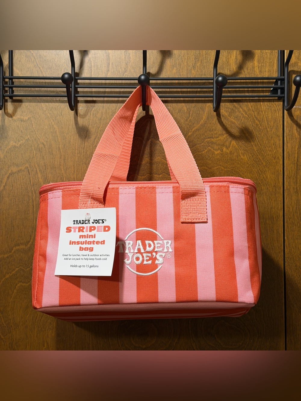 Trader Joe's Pink & Coral Striped Insulated Mini Bag